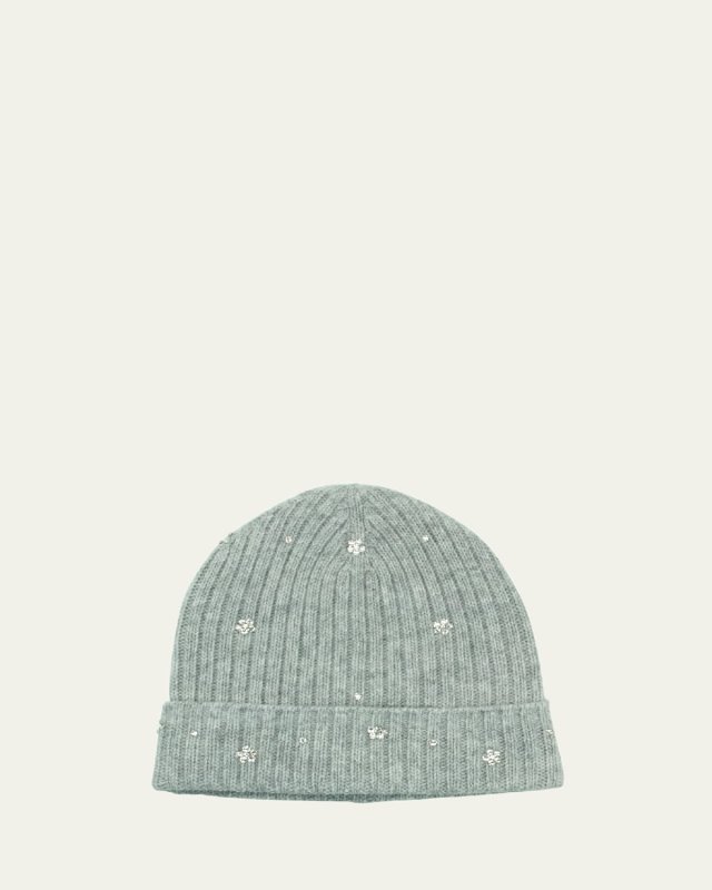 Crystal Flower Embellished Beanie Hat